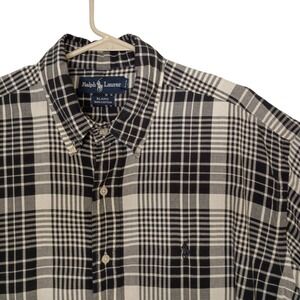 Ralph Lauren‎ Blaire Long Sleeve Shirt Mens Large Black White Plaid Cotton Pony